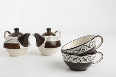 Caffeine Caffeine Ceramic Handmade Brown 2 in 1 Teapot with Cup (Set of 2) Ceramic(Brown, Pack of 2)