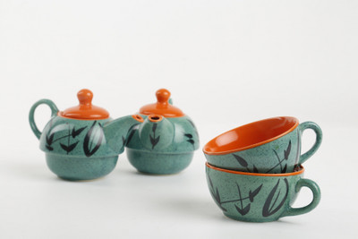 

Caffeine Caffeine Ceramic Handmade Green Glazed 2 in 1 Teapot with Cup (Set of 2) Ceramic(Orange, Green, Pack of 2)