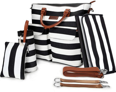 

Generic 6pcs Baby Diaper Bags Set,Large Capacity,Primebabe Striped Nappy Tote Stroller Bags Organizer Diaper Bags(Black, White)
