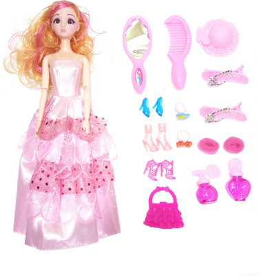 

TALKING GANESHA Beautiful Princess Doll With 3D Eyes & Fashion Accessories Doll Set For Kids - Rose Pink(Multicolor)