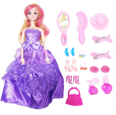 

TALKING GANESHA Beautiful Princess Doll With 3D Eyes & Fashion Accessories Doll Set For Kids - Purple(Multicolor)