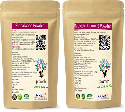 

PRAMSH Premium Quality Red Sandalwood 100gm & Mulethi (Licorice) 200gm Powder Combo(300 g)