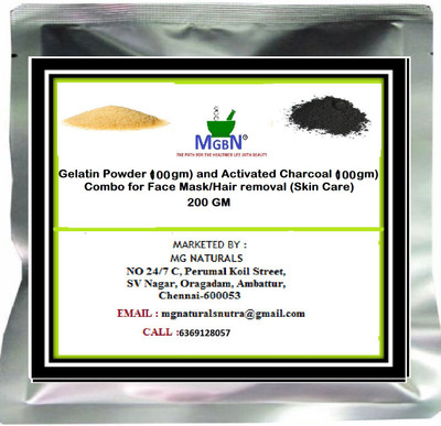 

MGBN Gelatin Powder (100 gm) and Activated Charcoal (100 gm) Combo for Face Mask/Hair removal (Skin Care)-200 gm(200 g)