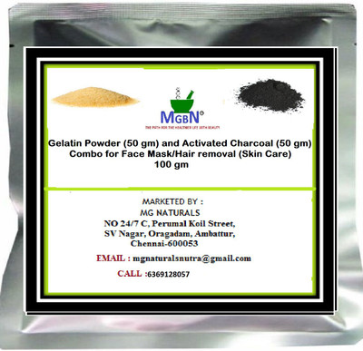 

MGBN Gelatin Powder (50 gm) and Activated Charcoal (50 gm) Combo for Face Mask/Hair removal (Skin Care)-100 gm(100 g)