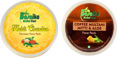 

Basaika Herbal Care Combo Pack of 2 ( Haldi Chandan & Kesar Fairness face Pack & Gold face Pack), 150 grams each(300 g)
