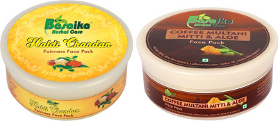 

Basaika Herbal Care Combo Pack of 2 ( Haldi Chandan & Kesar Fairness face Pack & Coffee Multani Mitti & Aloe face pack), 150 grams each(300 g)