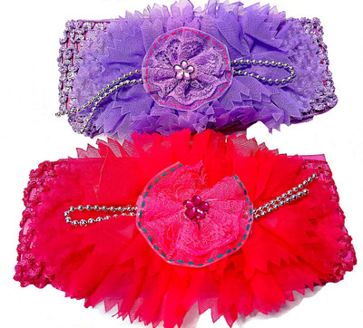 

Proplady Floral Net Cutwork with Beads Combo Baby Head Band(Pink, Purple)