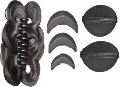 

BELLA HARARO 6pc Set Four Flowers Hair Extension WITH CLUTCH, Two Styles of Hair Volume Puff, Hair Making tools Hair Accessory Set(Black)