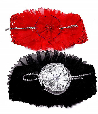 

Proplady Floral Net Cutwork with Beads Combo Baby Head Band(Red, Black)