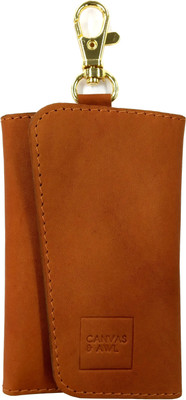 CANVAS & AWL Tan Genuine Leather Key Pouch with Belt Hook Key Case Key Chain