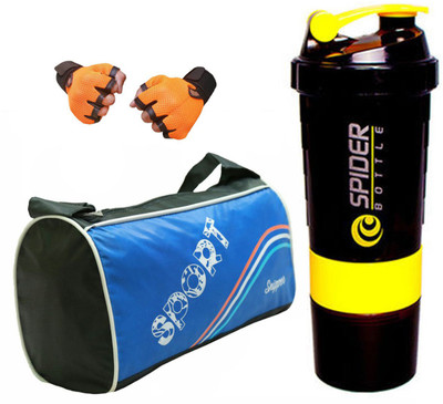 

Snipper Combo of Sports Bag Blue , Gloves Orange And Yellow Spider shaker Gym & Fitness Kit