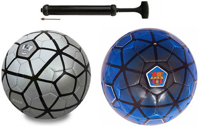 Alen Luxury Silver Black + CFB Blue Football Combo With Durable Air Pump Football Kit