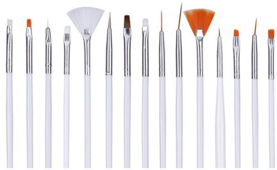 

AlexVyan White Professional 15 Nail Art Brush(14 Brush and 1 Pen) for Nail Painting Designing Drawing Polish Nail Decoration and Nail Treatment(White)