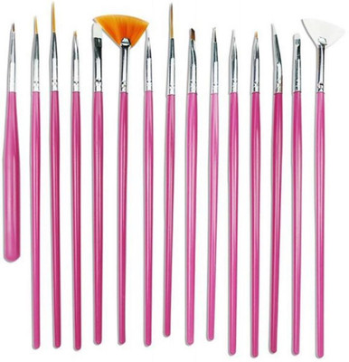 

AlexVyan Pink Professional 15 Nail Art Brush(14 Brush and 1 Pen) for Nail Painting Designing Drawing Polish Nail Decoration and Nail Treatment(Pink)