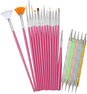 

AlexVyan Special Pink Professional 15 Nail Art Brush, 5 (2-Way) Dotting Tool Pen (Pink, 15 Nail Brush, 5 Dotting)(Pink)