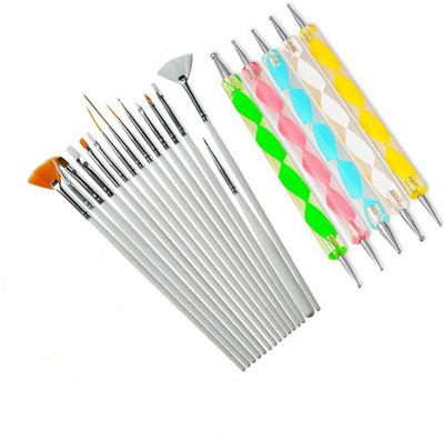 

AlexVyan Special White Professional 15 Nail Art Brush, 5 (2-Way) Dotting Tool Pen (Pink, 15 Nail Brush, 5 Dotting)(White)
