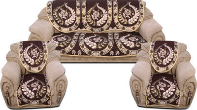 FreshFabrics Cotton 3+2 Seater Sofa Floral Cover(Pack of 6 Brown)