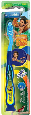 

aquawhite THE JUNGLE BOOK Jiggle Wiggle Toothbrush with 2 D Mowgli Image on Hygiene Cap, Suction Cup & Tongue Cleaner, Blue, Health & Personal Care. Soft Toothbrush