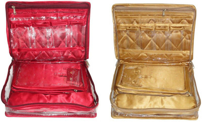 

Addyz Combo of 2 Pieces Necklace Bangle Locker Cosmetic Storage Organizer Makeup Case Cosmetic Storage Make Up Bag Jewellery Vanity Box(Maroon,Gold)