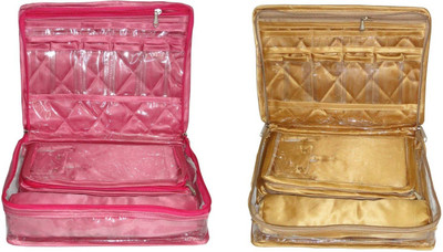 

Addyz Combo of 2 Pieces Necklace Bangle Locker Cosmetic Storage Organizer Makeup Case Cosmetic Storage Make Up Bag Jewellery Vanity Box(Pink,Gold)