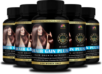

woxa life Hair Gain Plus- An Ultimate Hair fall Control & Hair Growth Supplement for Denser and Fuller Hair for Women pack of 5(300 No)