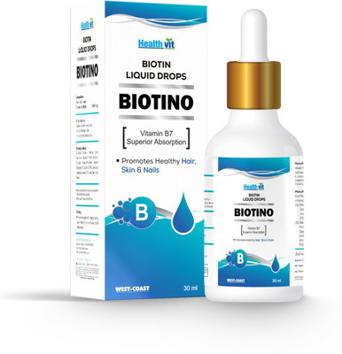 

HealthVit Biotin Liquid Drops - 30ml, No Artificial Preservatives, Vegan Friendly, Supports Healthy Hair Growth, Strong Nails and Glowing Skin(30 ml)