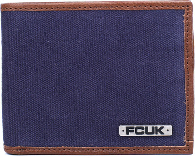 

French Connection Men Casual Blue Canvas Wallet(6 Card Slots), Navy blue/ tan