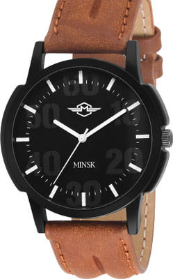 

MINSK MK7055 Bare Basic Stainless steel with leather strap Men's Watch - For Men