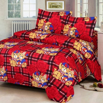 Creations@Home 110 TC Polycotton Double Checkered Flat Bedsheet(Pack of 1, Cartoon Red)