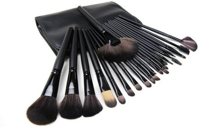 

AlexVyan 24 Pcs Professional Black Handle with Leather Pouch Cover Full Makeup Brush Set Chubby Pier Foundation Eyeshadow Blending Maskara Lip Brush BB Cream Makeup Brushes Loose Powder Brush Flat Kit Pincel Maquiagem Make up Brushes(Pack of 24)
