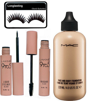 

Longlasting Eyelashes, Face And Body Foundation, 9to5 Eyeliner & Mascara(Set of 4)