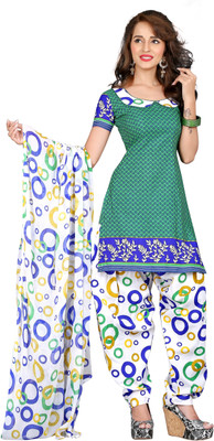 

BanoRani Cotton Polyester Blend Printed Salwar Suit Dupatta Material(Un-stitched), Green