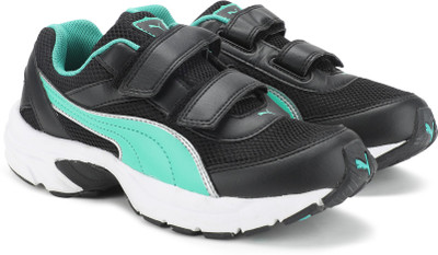 

Puma Boys & Girls Velcro Running Shoes(Black, Black-mint leaf-silver