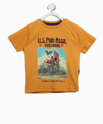 

US Polo Kids Boys Printed Cotton T Shirt(Yellow, Pack of 1, Dk yellow