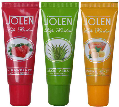

Jolen Lip Balm Set of 3( Strawberry, Lamon & Homey, Aloe-Vera)(Pack of: 3, .027 g)
