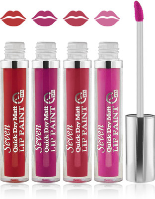 

Seven seas cosmetics makeup 24 h lip paint quick dry matte liquid lipstick set of 4(red purple carrat pink)