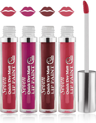 

Seven seas cosmetics makeup 24 h lip paint quick dry matte liquid lipstick set of 4(purple falsa carrat l carrat)