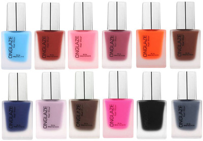 

ONGLAZE velvet matte Nail Polish sky blua, red matte, neon princess pink, move matte, orange matte, maroon matte, navy blue, purple matte, coffee matte, rose pink matte, black matte, gray(Pack of 12)