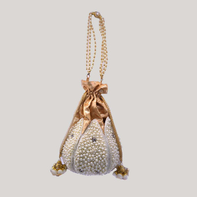 

Saffronworld Hand made Potli Lotus Design( White Beads work ) Potli(White)