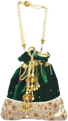 Saffronworld Hand made Valvet Potli-02 Potli(Green)