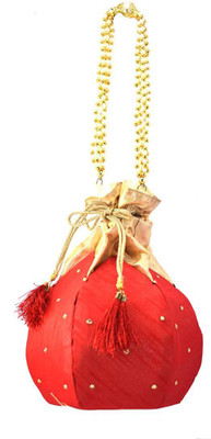 

Saffronworld Hand made Potli Lotus Design( Silk Chandla Work )-04 Potli(Red)