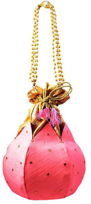 

Saffronworld Hand made Potli Lotus Design( Silk Chandla Work )-02 Potli(Pink)