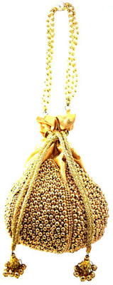 

Saffronworld Hand made Potli Lotus Design( Golden Beads work ) Potli(Gold)