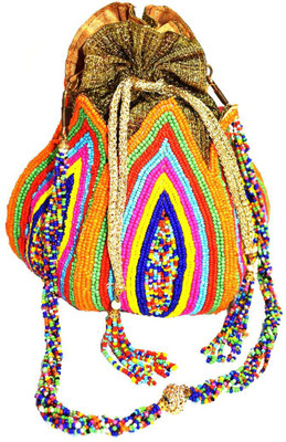

Saffronworld Hand made Potli Lotus Design( Muticolor Beads work ) Potli(Multicolor)