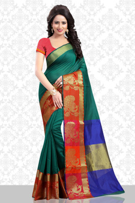 Divastri Printed Banarasi Poly Silk Saree(Dark Green)