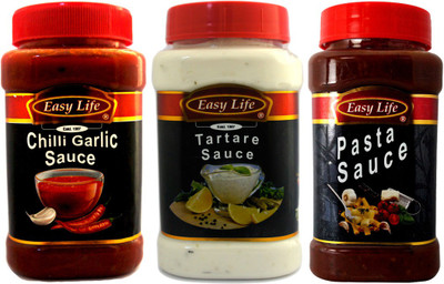 

Easy Life Combo Pack of Chilli Garlic Sauce (340g), Tartare Sauce(315g) & Pasta Sauce (350g) Sauces(1015 g)