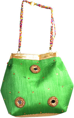 

Saffronworld Women Casual Green Silk Hand-held Bag