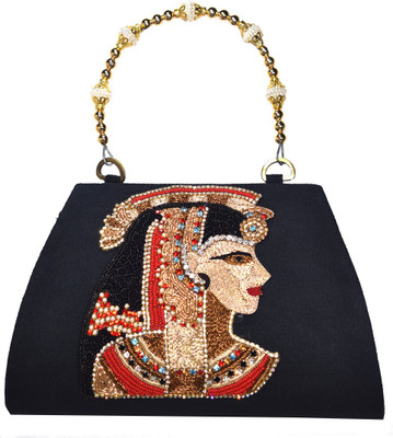 

Saffronworld Women Evening/Party Black Cotton Hand-held Bag