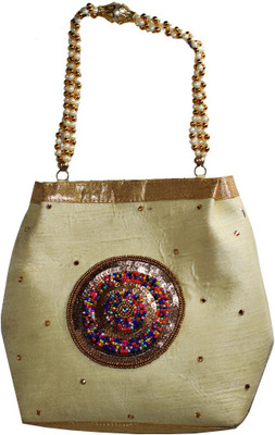

Saffronworld Women Evening/Party Beige Silk Hand-held Bag