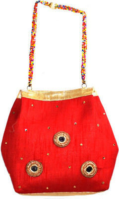 

Saffronworld Women Casual Red Silk Hand-held Bag